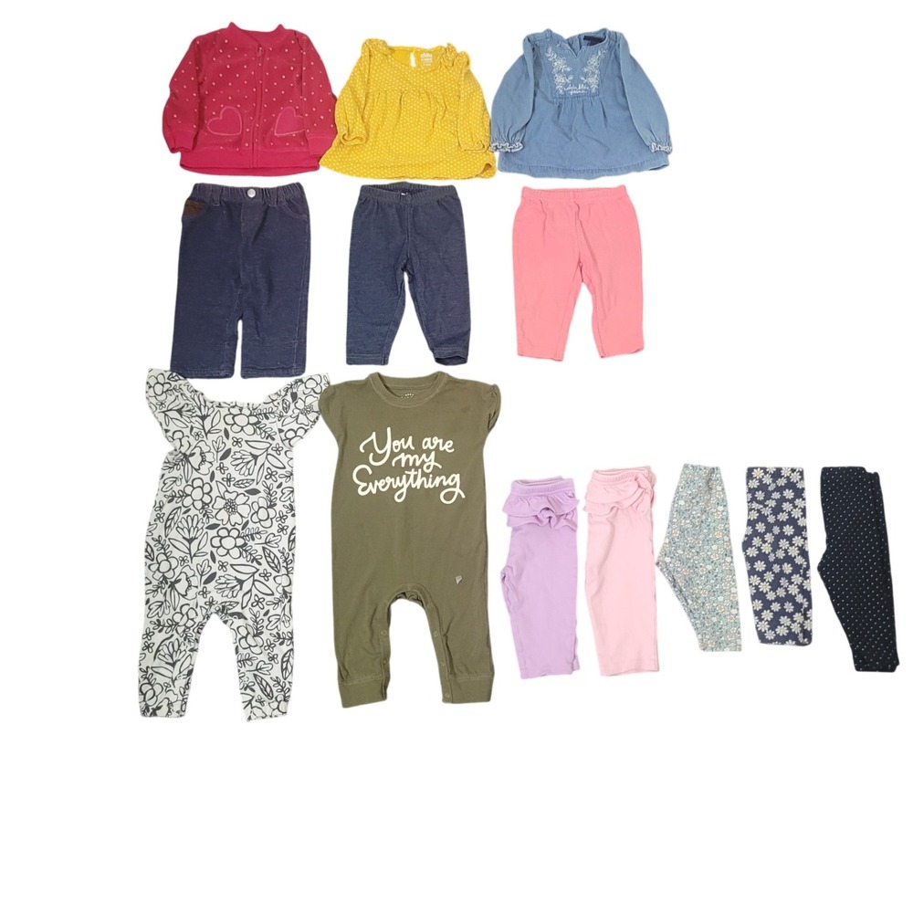Mixed Brands Lot of 13 Size 3-6M Clothing Bundle Baby Girl Rompers Tops Pants
